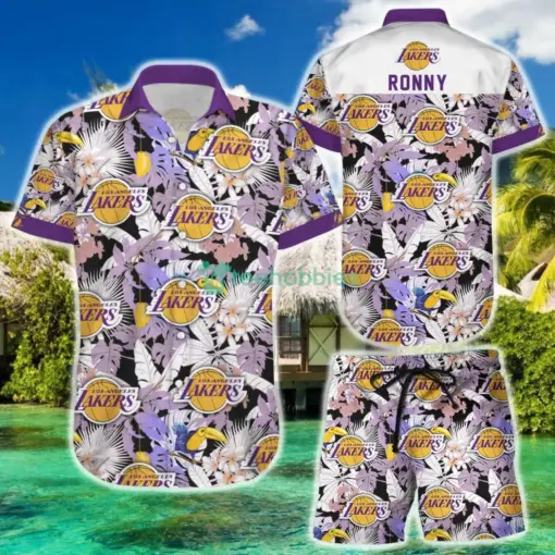 Los-Angeles-Lakers-Nba-Yellow-Purple-Pattern-Tropical-Vibe-Style-Hawaiian-Shirt-And-Shorts-summer