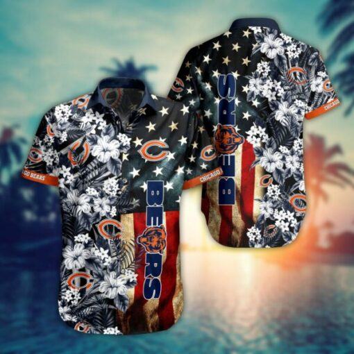 NFL Chicago Bears american Flag Flower Hawaiian Shirt custom fan