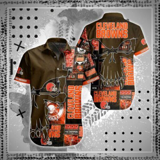 NFL Cleveland Browns Hawaiian Style Shirt Short Skull 3D