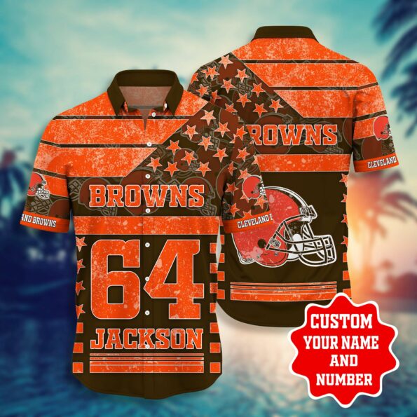 NFL Hawaiian Shirt Cleveland Browns Shorts Tshirt star Custom Name Number