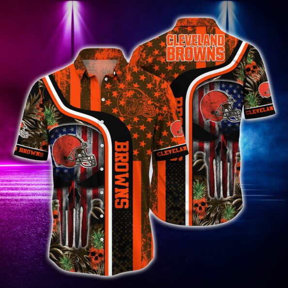 NFL Hawaiian Shirt Cleveland Browns Tshirt Skull Tropical