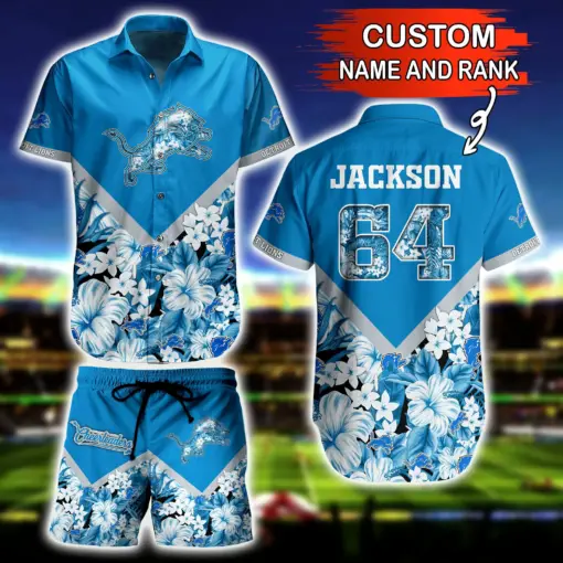 NFL Hawaiian Shirt Detroit Lions and Short Tshirt Floral Custom Name Number