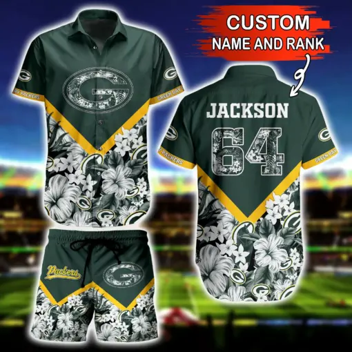 NFL Hawaiian Shirt Green Bay Packers and Short Floral 3D Custom Name Number