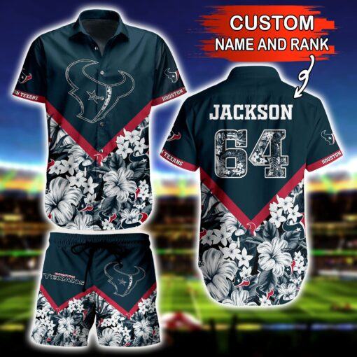 NFL Hawaiian Shirt Houston Texans and Short Floral Custom Name Number