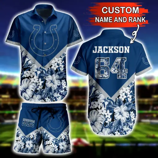 NFL Hawaiian Shirt Indianapolis Colts and Short Tshirt Floral Custom Name Number