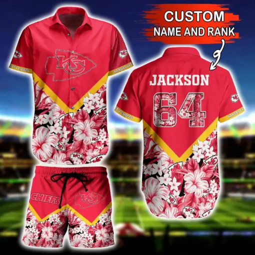 NFL Hawaiian Shirt Kansas City Chiefs and Short Floral Custom Name Number 01