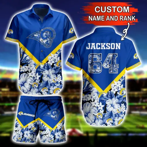 NFL Hawaiian Shirt Los Angeles Rams and Short Floral 3D Custom Name Number