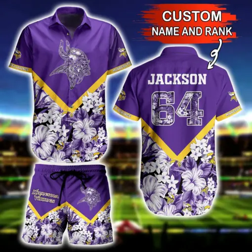 NFL Hawaiian Shirt Minnesota Vikings and Short Floral 3D Custom Name Number