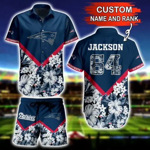 NFL Hawaiian Shirt New England Patriots and Short Floral 3D Custom Name Number