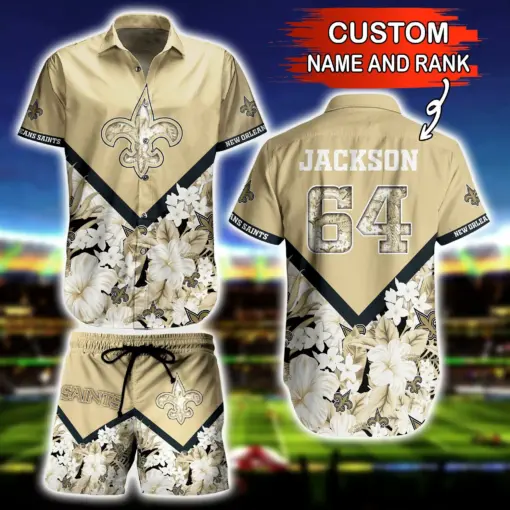 NFL Hawaiian Shirt New Orleans Saints and Short Tshirt Floral Custom Name Number