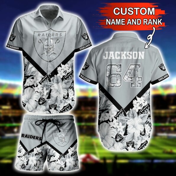 NFL Hawaiian Shirt Oakland Raiders and Short Floral 3D Custom Name Number