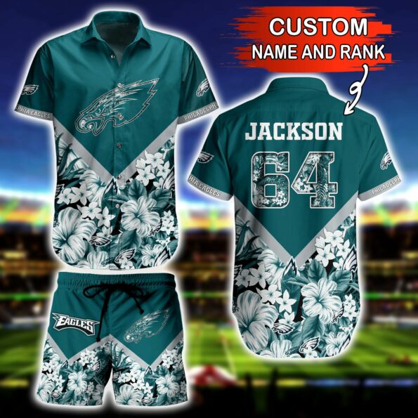 NFL Hawaiian Shirt Philadelphia Eagles and Short T shirt Floral Custom Name Number