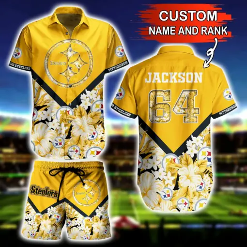 NFL Hawaiian Shirt Pittsburgh Steelers and Short Floral Custom Name Number