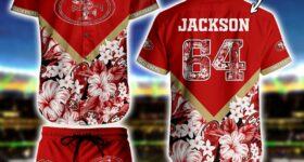 NFL Hawaiian Shirt San Francisco 49ers and Short Floral 3D Custom Name Number