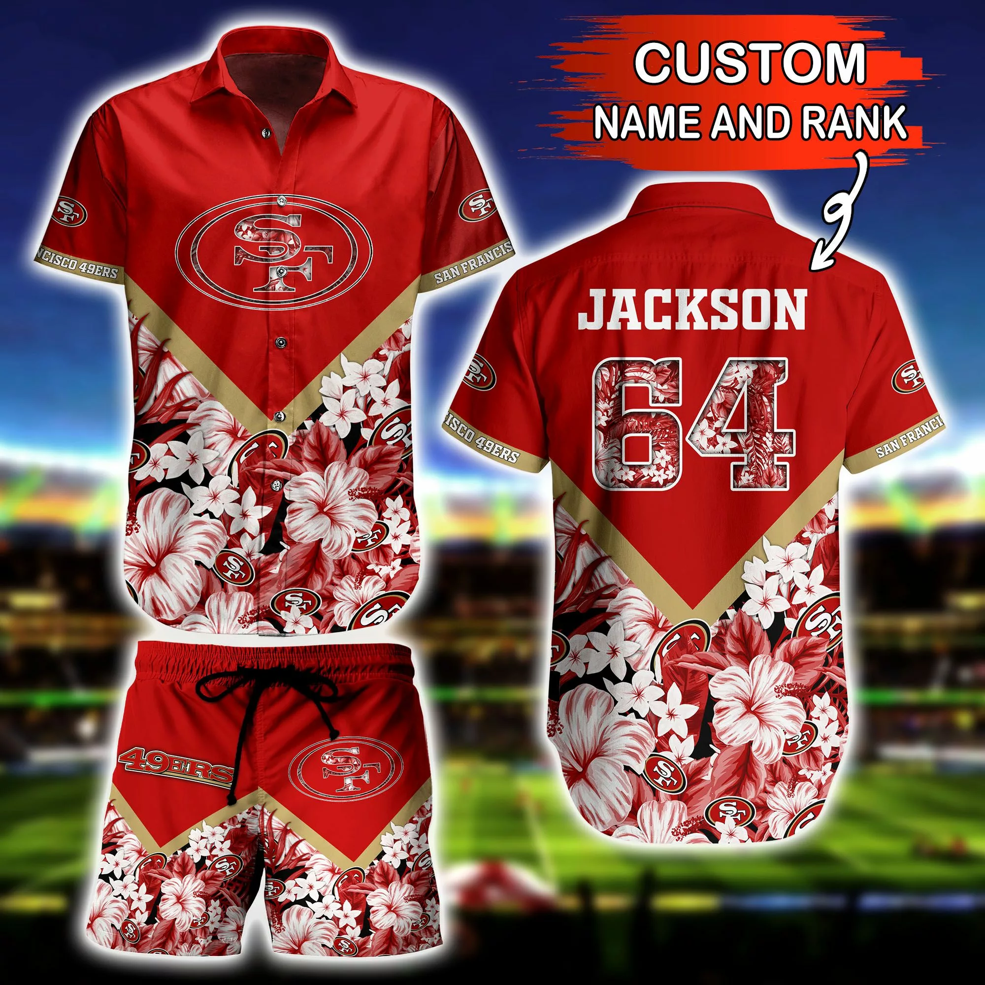 NFL Hawaiian Shirt San Francisco 49ers and Short Floral 3D Custom Name Number