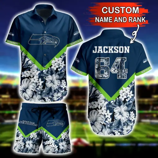 NFL Hawaiian Shirt Seattle Seahawks and Short Floral 3D Custom Name Number