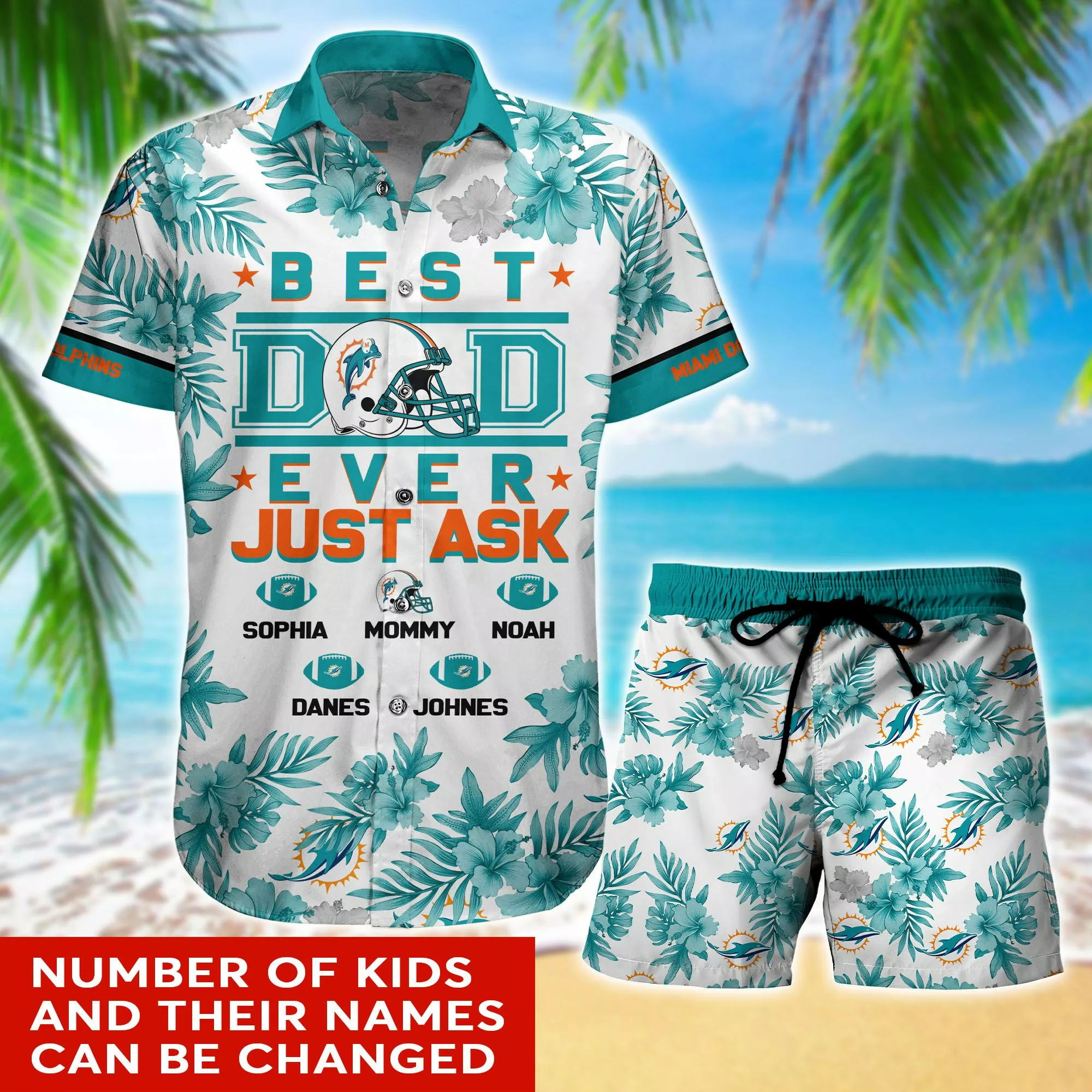 NFL Miami Dolphins Hawaiian Shirt Short Best Dad Ever Custom Kid Name