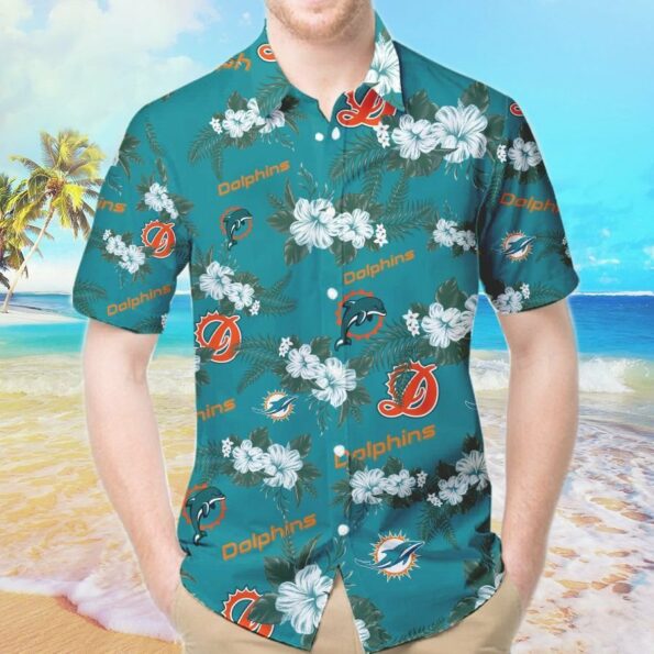 NFL Miami Dolphins Hawaiian Shirt Short Sleeve Button Up Tropical Aloha 02