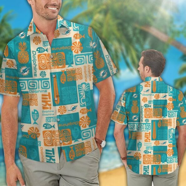 NFL Miami Dolphins Hawaiian Shirt Short Sleeve Button Up Tropical Aloha 03