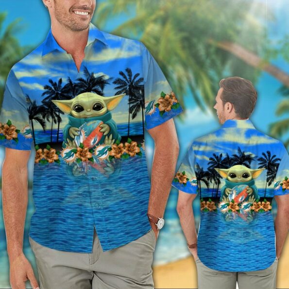 NFL Miami Dolphins Hawaiian Shirt Short Sleeve Button Up Tropical Aloha 04
