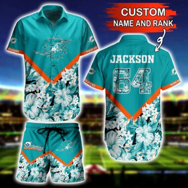 NFL Miami Dolphins Hawaiian Shirt and Short Floral 3D Custom Name Number