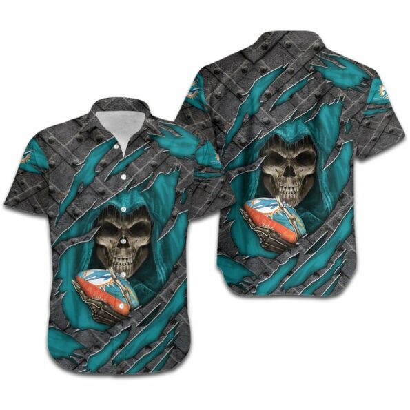 NFL Miami Dolphins Shirt Skull Cracked Metal All Over Print 3D