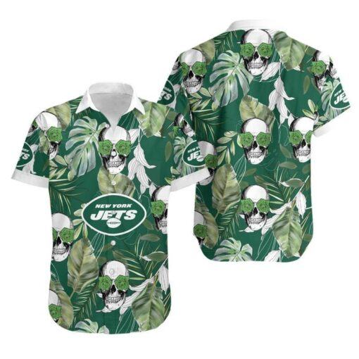 New York Jets Coconut Leaves And Skulls Hawaiian Shirt For Fans