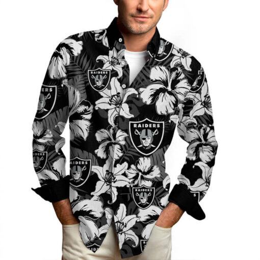 Oakland Raiders Hawaiian Shirt Long Sleeve Button Down