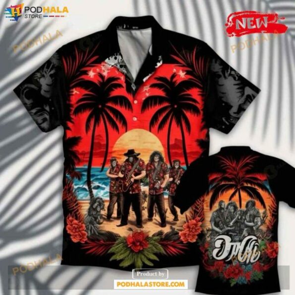 Acdc Rock Band Coconut Tree Sunset Button hot Hawaiian Shirt
