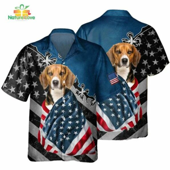 Beagle Dog Patriotic Hawaiian Shirt, Vintage American Flag Hawaii Gift for Independence Day