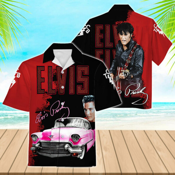Elvis Presley Hawaiian Shirt Button Down Unisex Shirt Electric Guitar Shirt