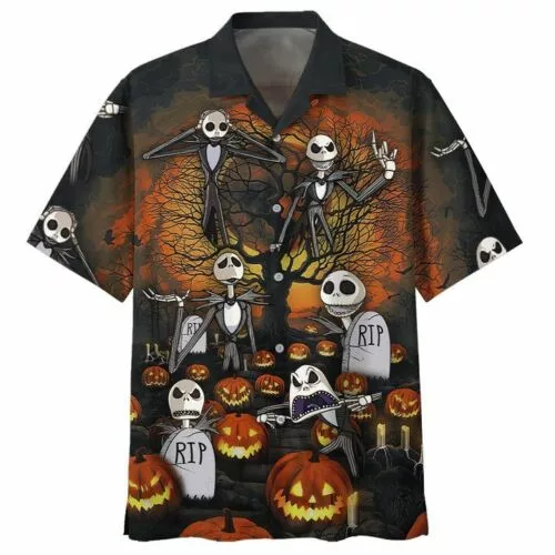 Happy Halloween Jack Skellington Print 3D Hawaii Shirt for Gift
