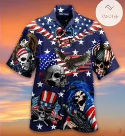 Independence Day Hawaii Shirt Eagle Patriotic Skull American Flag Hawaiian Shirt Adult Full Print