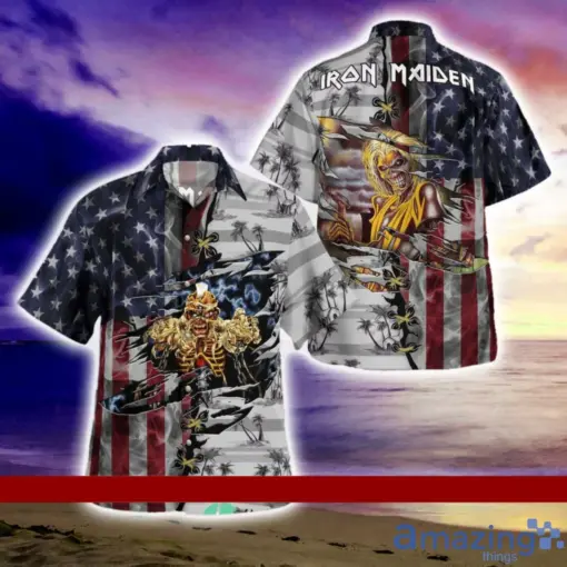 Iron Maiden American National Day Tropical Short Sleeve hot Hawaiian Shirr