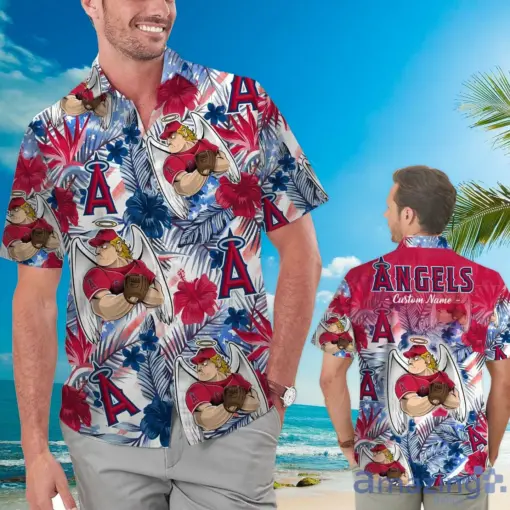 Los Angeles Angels Tropical Floral Custom Name Aloha hot Hawaiian Shirt