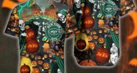 New York Jets NFL Skull Pumpkin Halloween 2023 Hawaiian Shirt for fan