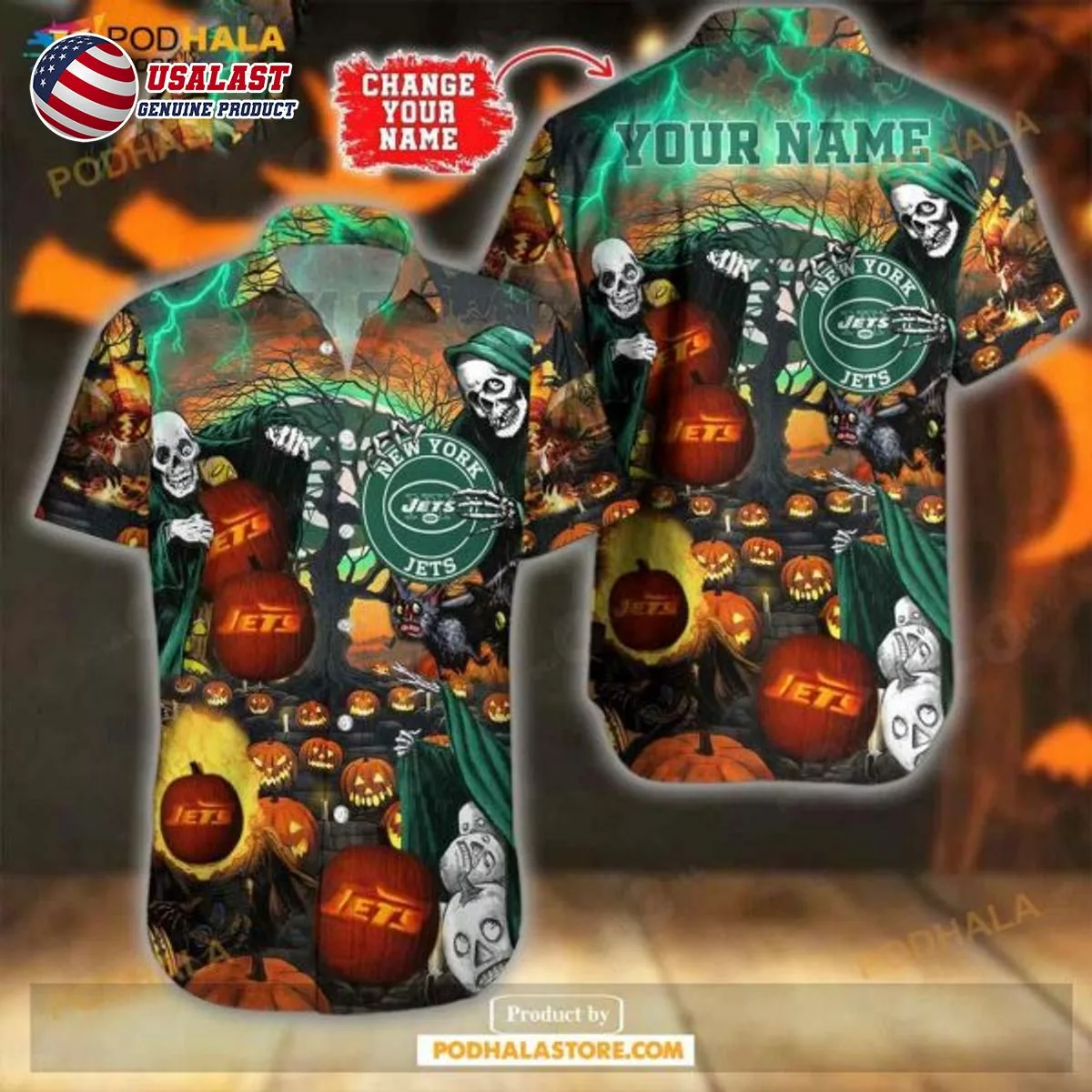 New York Jets NFL Skull Pumpkin Halloween 2023 Hawaiian Shirt for fan