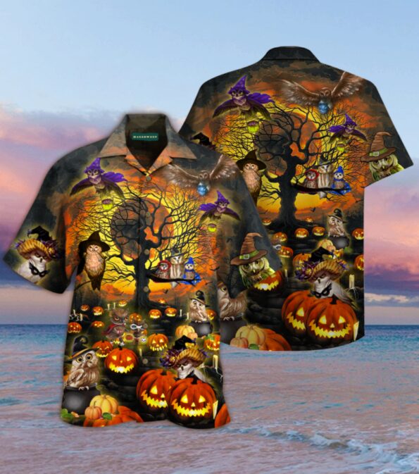 Owl And Pumpkin Halloween Hawaiian Shirt – Funny Gift Casual Shirt