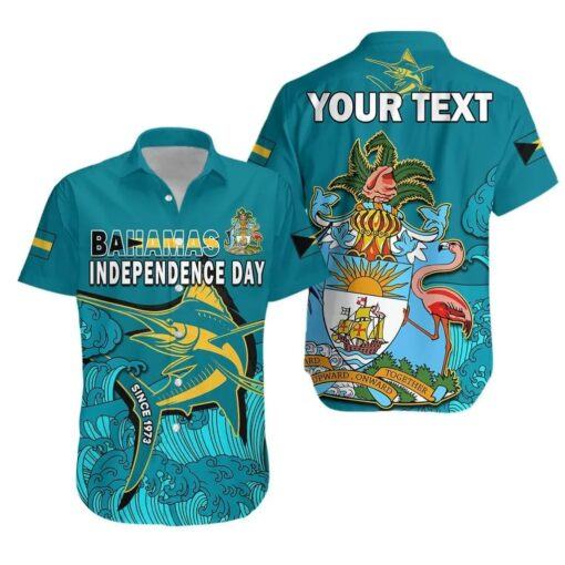 Personalised Bahamas Independence Day Hawaiian Shirt Blue Marlin