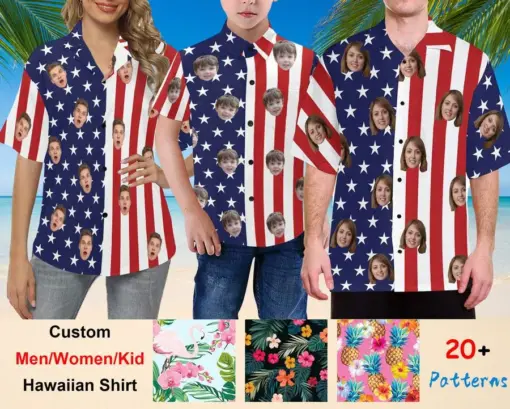 Personalized American Flag Shirts custom photo hot hawaiian button shirt