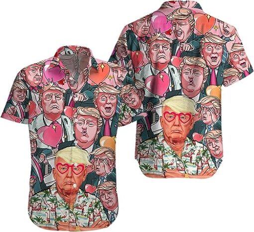 Floral Donald Trump American Valentine hot trend Hawaiian Short Sleeve Shirt