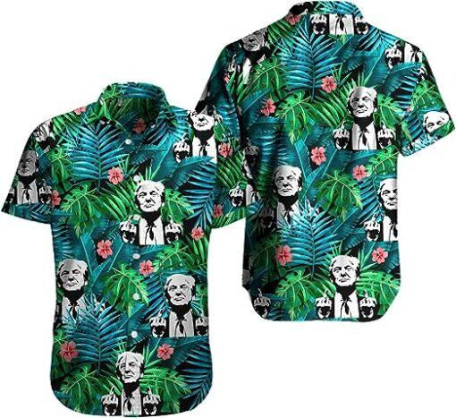 Men Hawaiian Shirt Shortsleeve Trump Middle Finger Pattern Summer Vacation Gifts