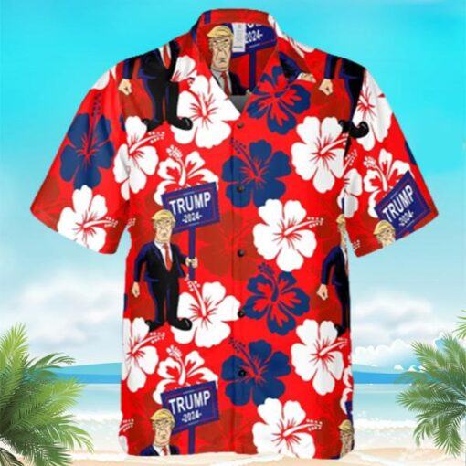 Mens hot Hawaiian Print Trump Shirt Trumpical Re Elect Red Pattern