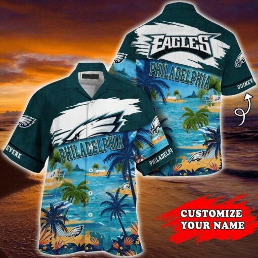 Nfl Philadelphia Eagles Custom Name Coconut Tree Trendy Hawaiian Shirt Aloha Shirt