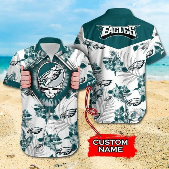Nfl Philadelphia Eagles Custom Name Flower Skull Trendy Hawaiian Shirt Aloha Shirt
