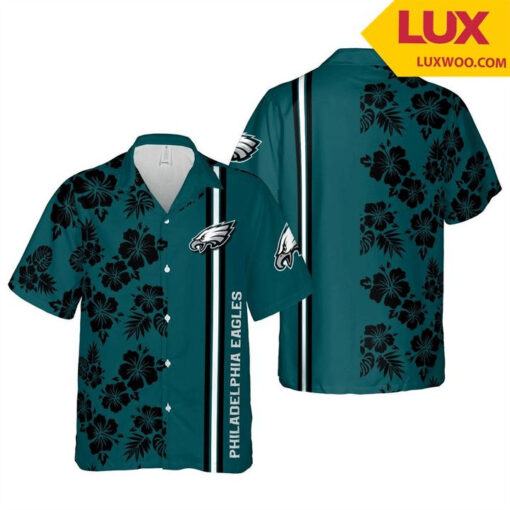 Nfl Philadelphia Eagles Green Flower Black Trendy Hawaiian Shirt Aloha Shirt