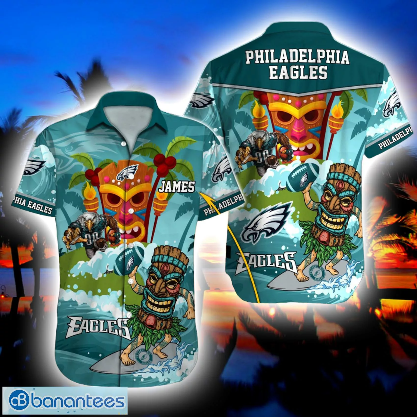 Philadelphia Eagles NFL Custom Name Hawaii Beach And Symbol Aloha hot Hawaiian Shirt For fan