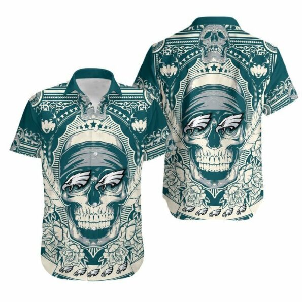 Philadelphia Eagles Skull NFL Gift for Fan Hawaiian Shirt and Shorts Summer Collection
