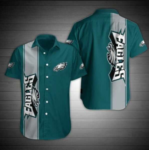 Philadelphia Eagles Team Color Button NFL Hawaiian Shirt Graphic Print Short Sleeve