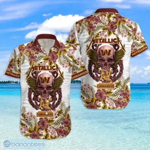 Washington Commanders NFL Skull And Flower Pattern Metallica hot Hawaiian Shirt